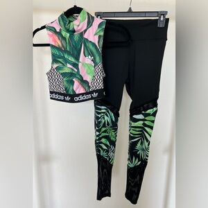 Adidas Women’s Tropical Pink & Green Halter Top w/ BSP Performance Leggings SET